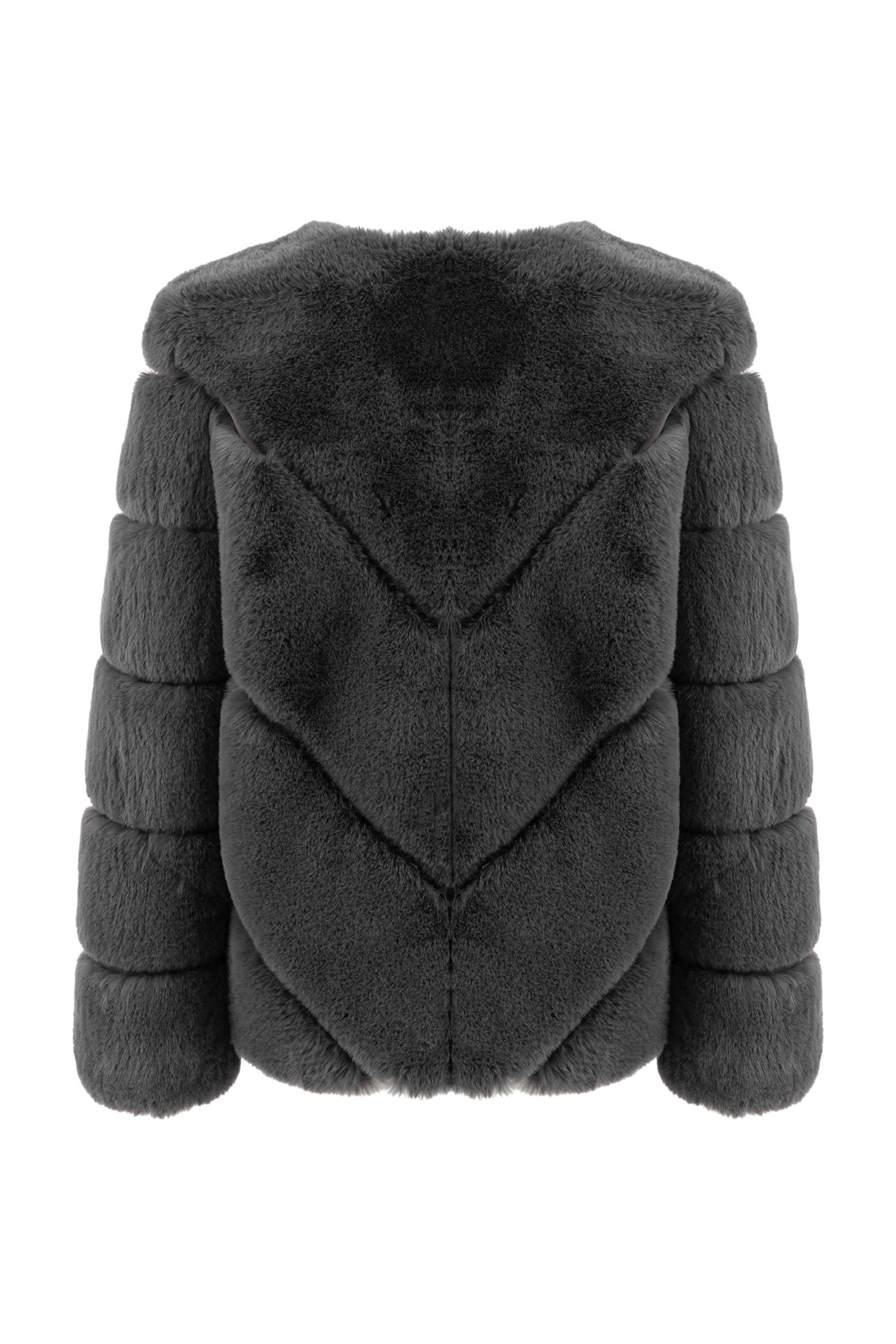 Collarless Faux Fur Coat