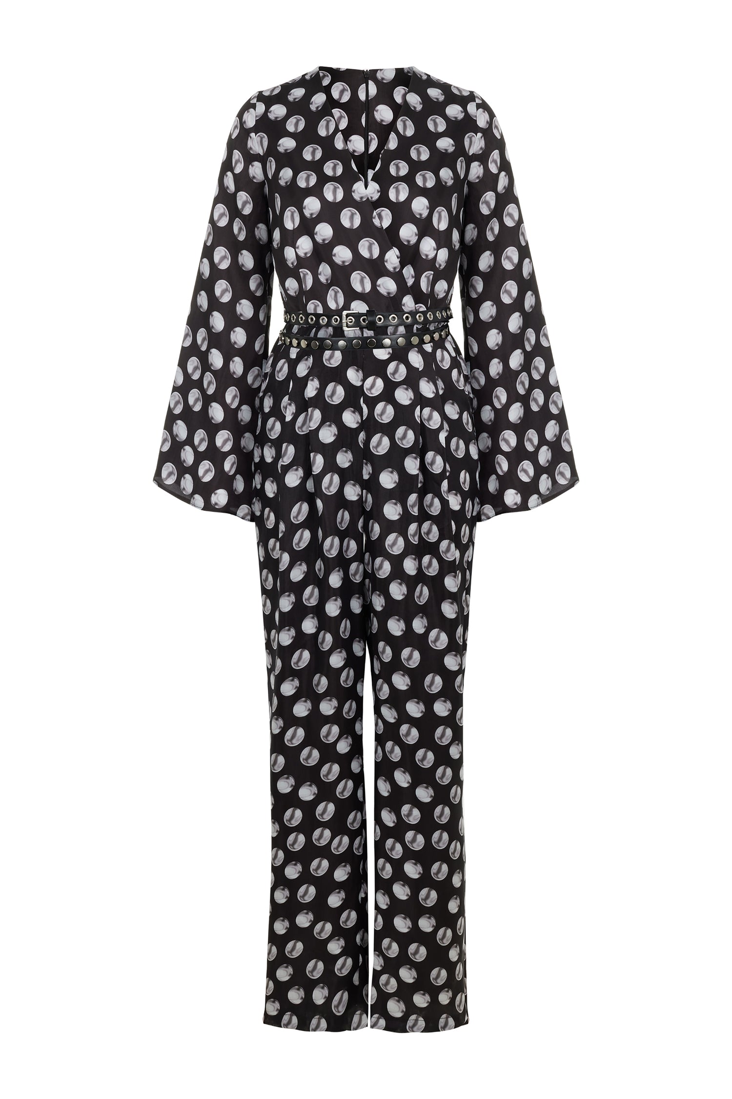 Printed V-Neck Belted Jumpsuit