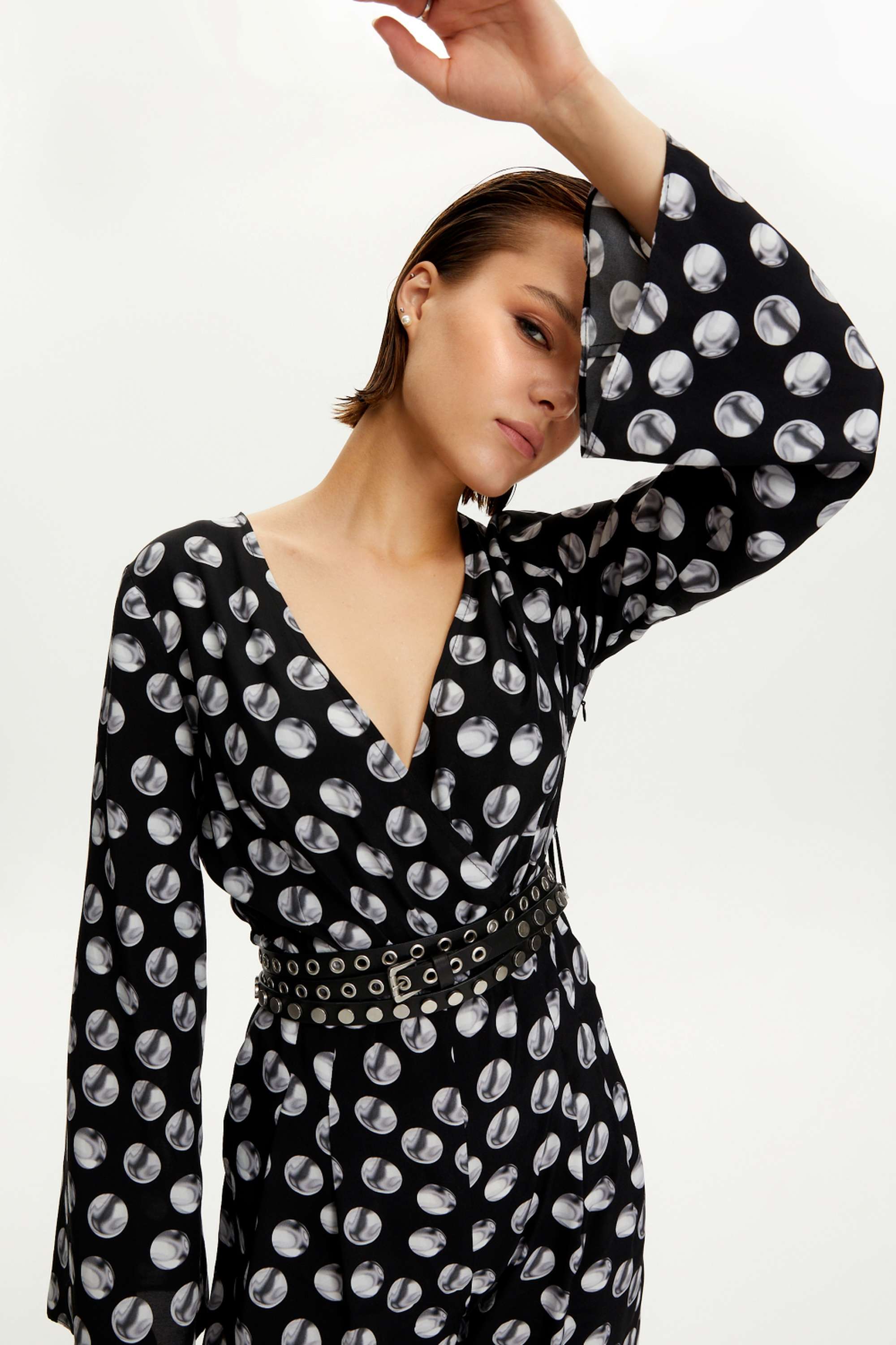 Printed V-Neck Belted Jumpsuit