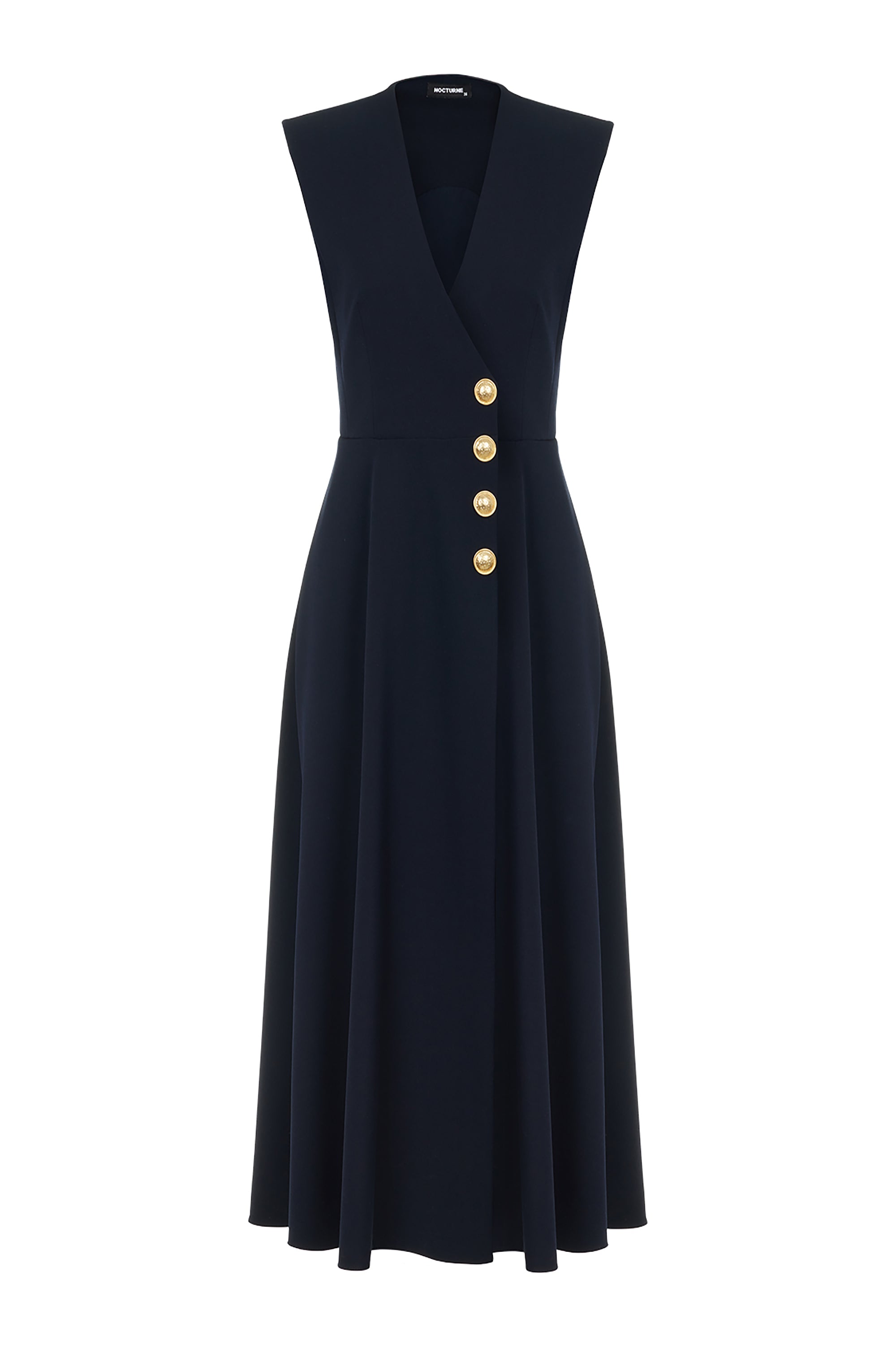 Double-Breasted Shoulder Pad Midi Dress