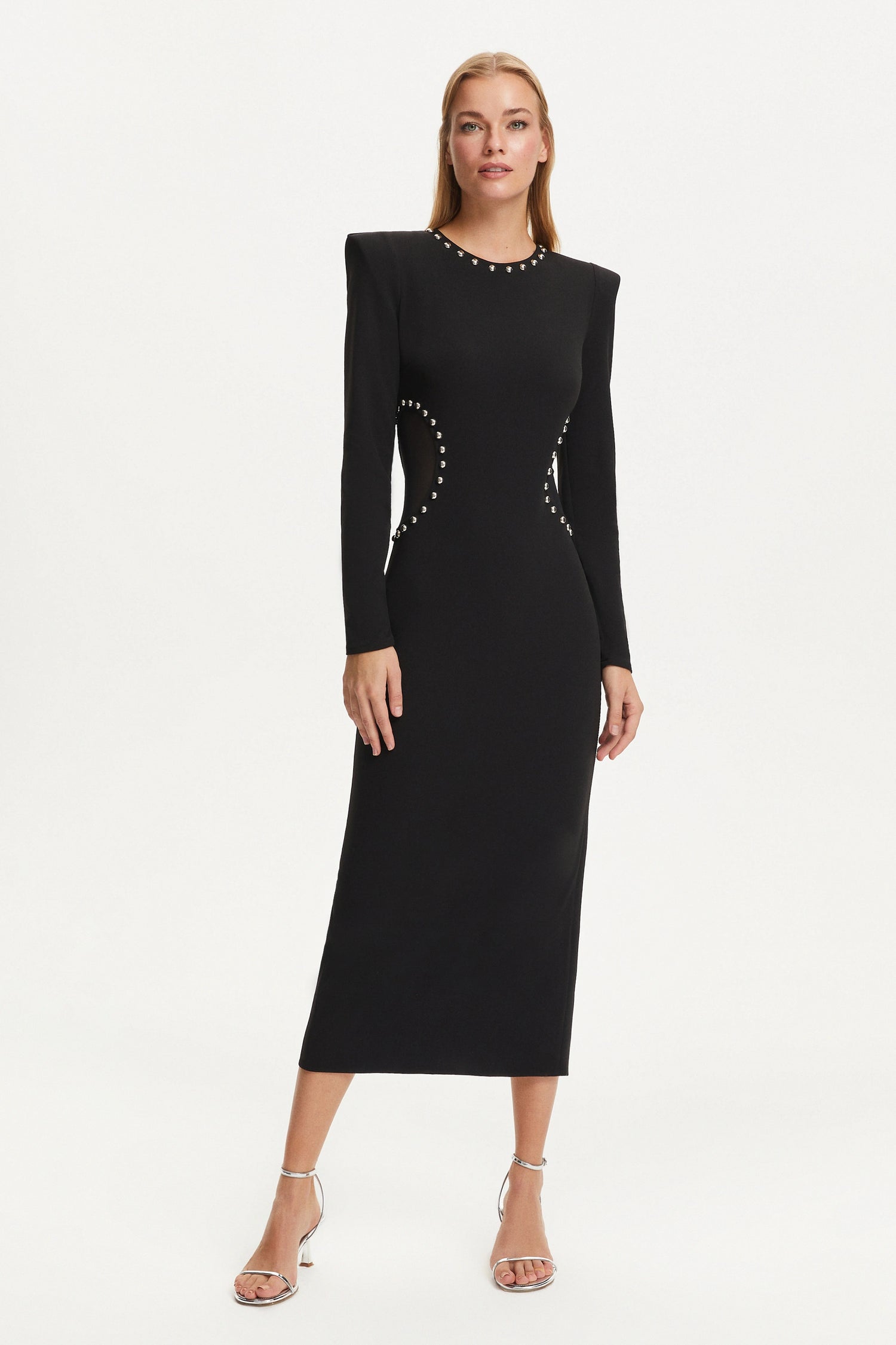 Cut Out Studded Midi Dress