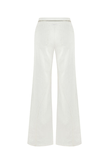 Wide Leg Jeans with Zipper Detail at Waist