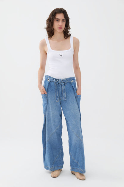 Contrast Top Stitching Pockets Jeans