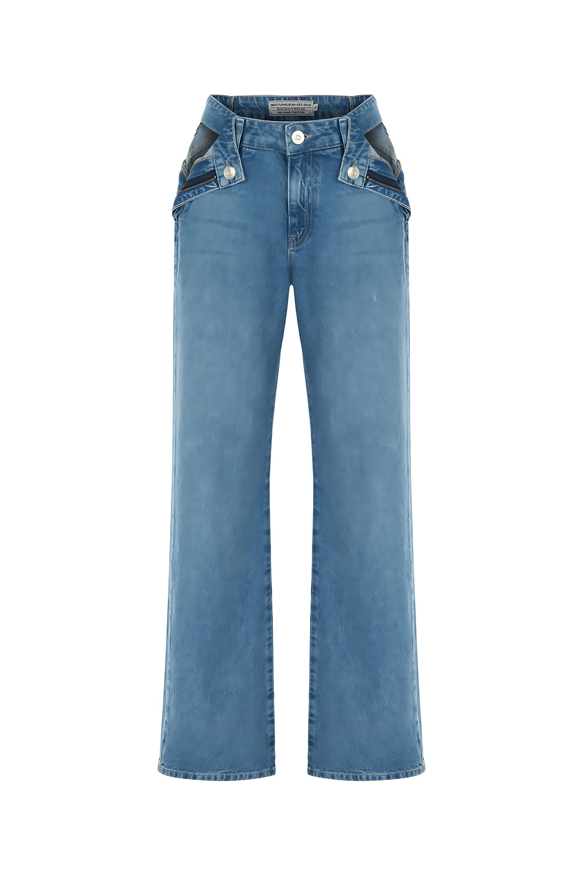 Cut-Out Detailed High Waist Jeans