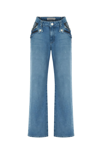 Cut-Out Detailed High Waist Jeans