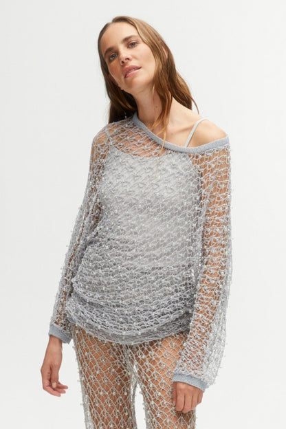 Beaded Mesh Knit Top