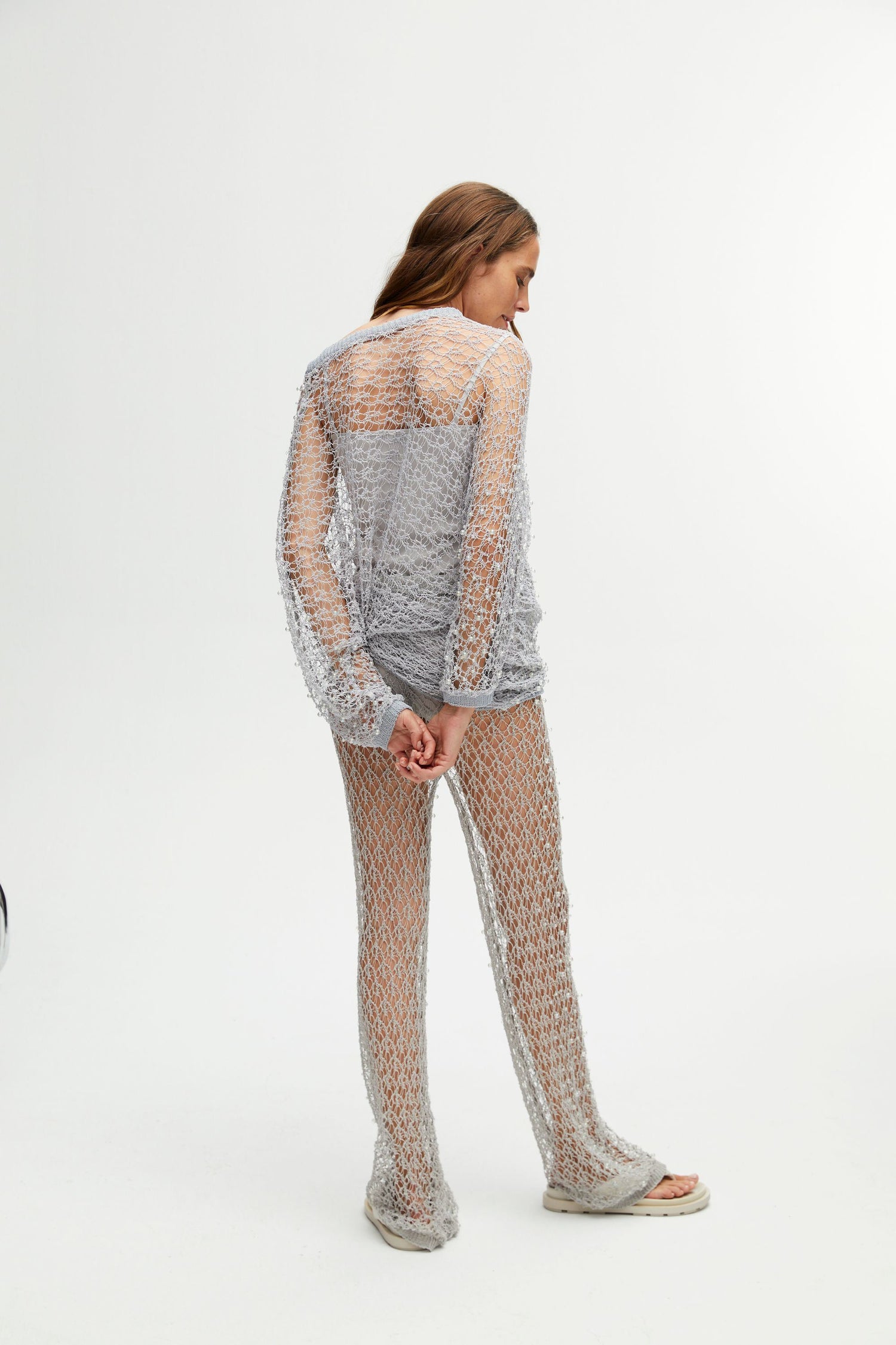 Beaded Mesh Knit Top