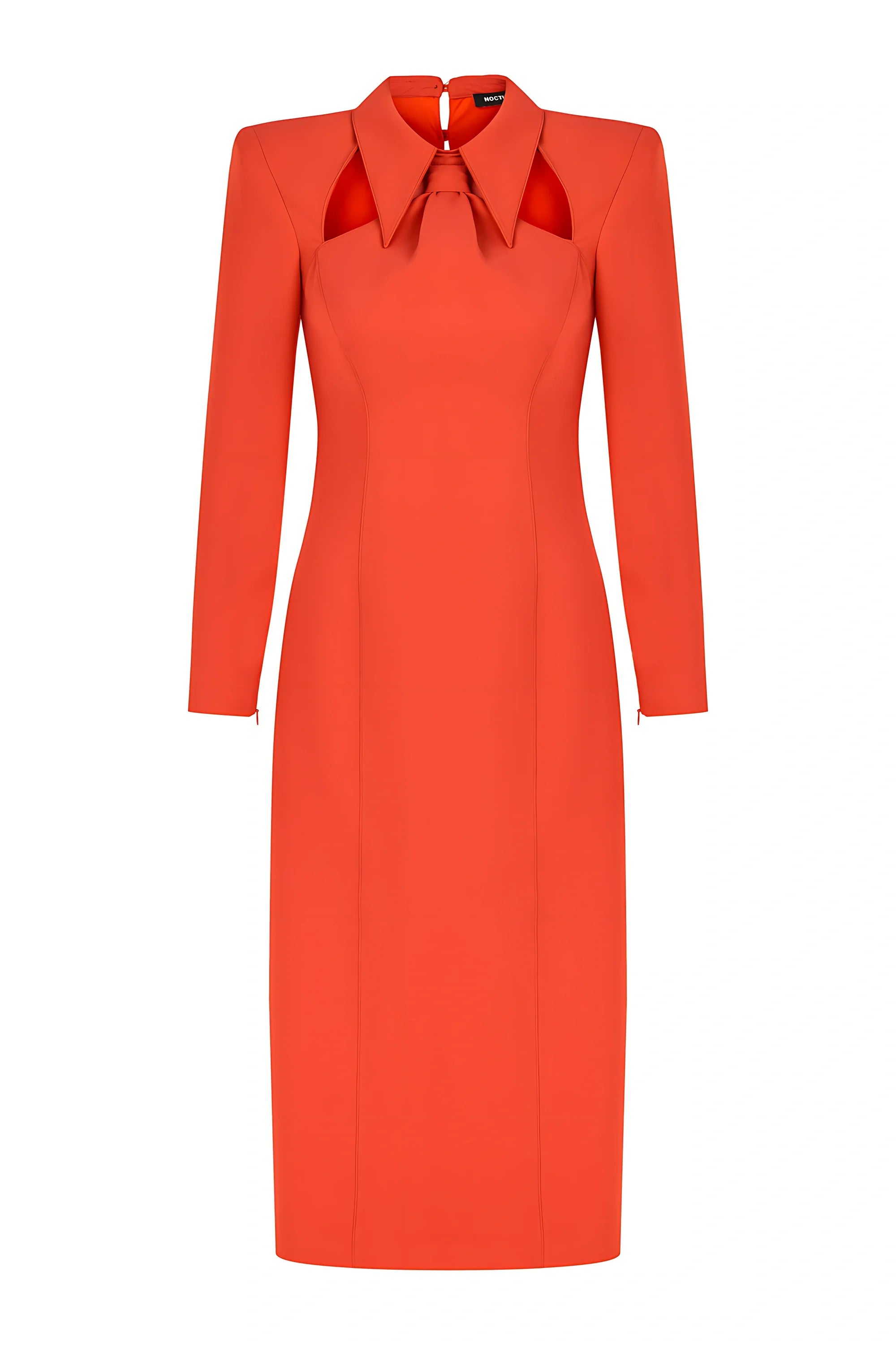 Tie Neck Midi Dress with Shoulder Pad