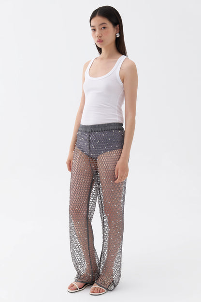 Shimmering Threaded Mesh Pants