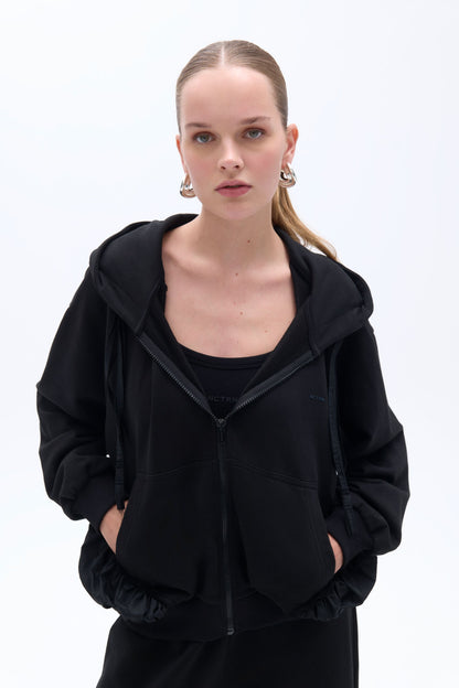 Zipper-Front Oversized Hooded Sweatshirt