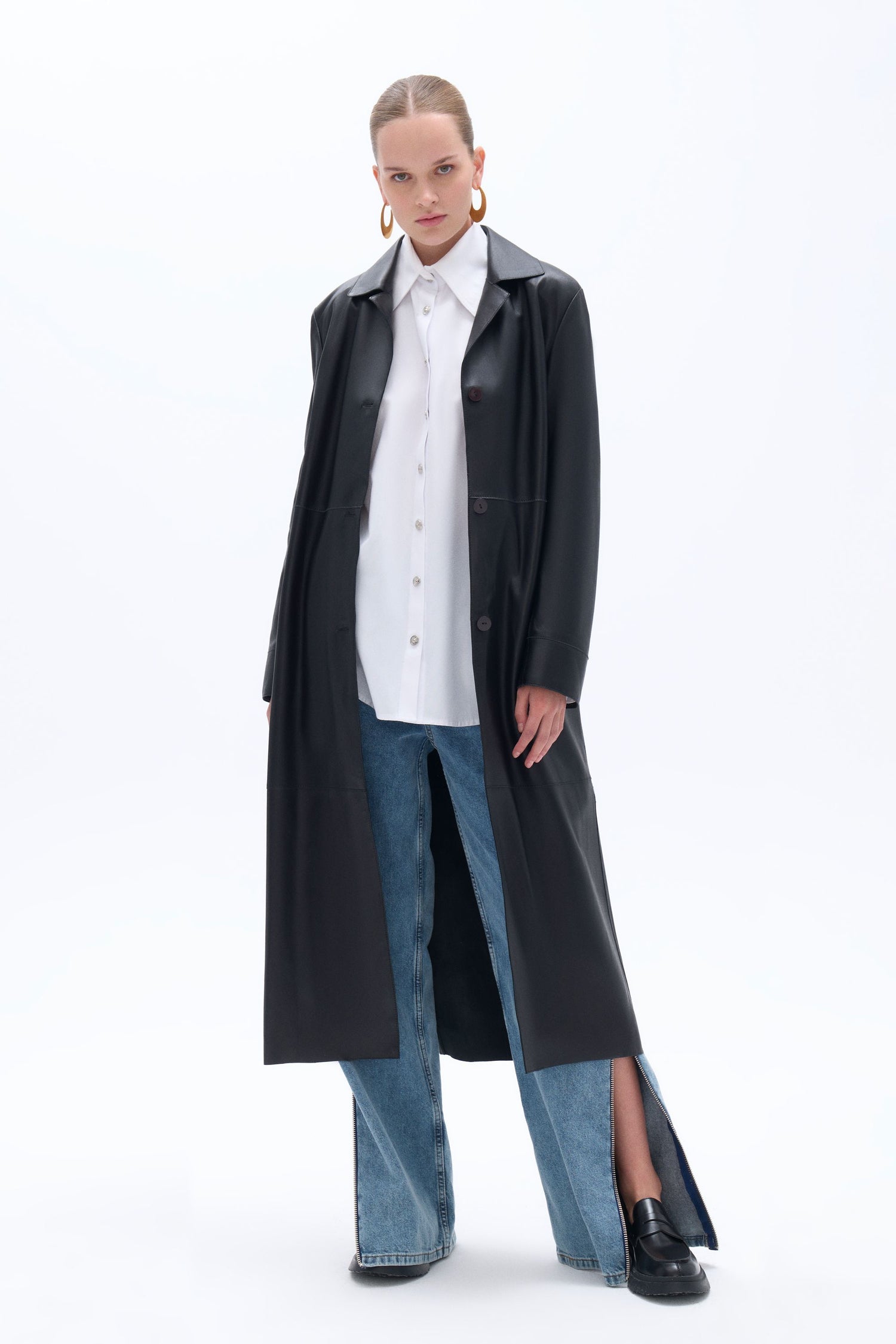 Belted Faux Leather Trench Coat