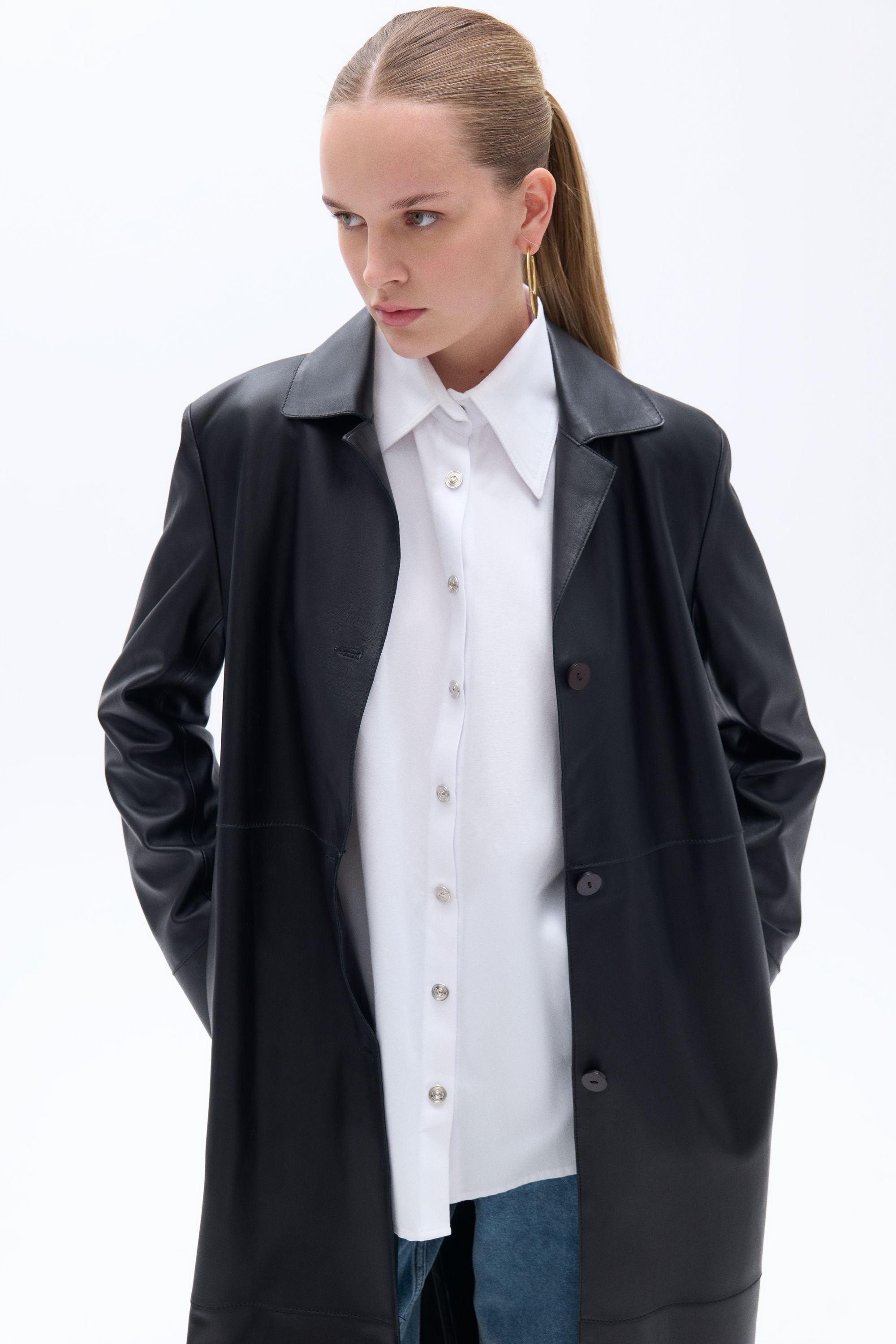 Belted Faux Leather Trench Coat