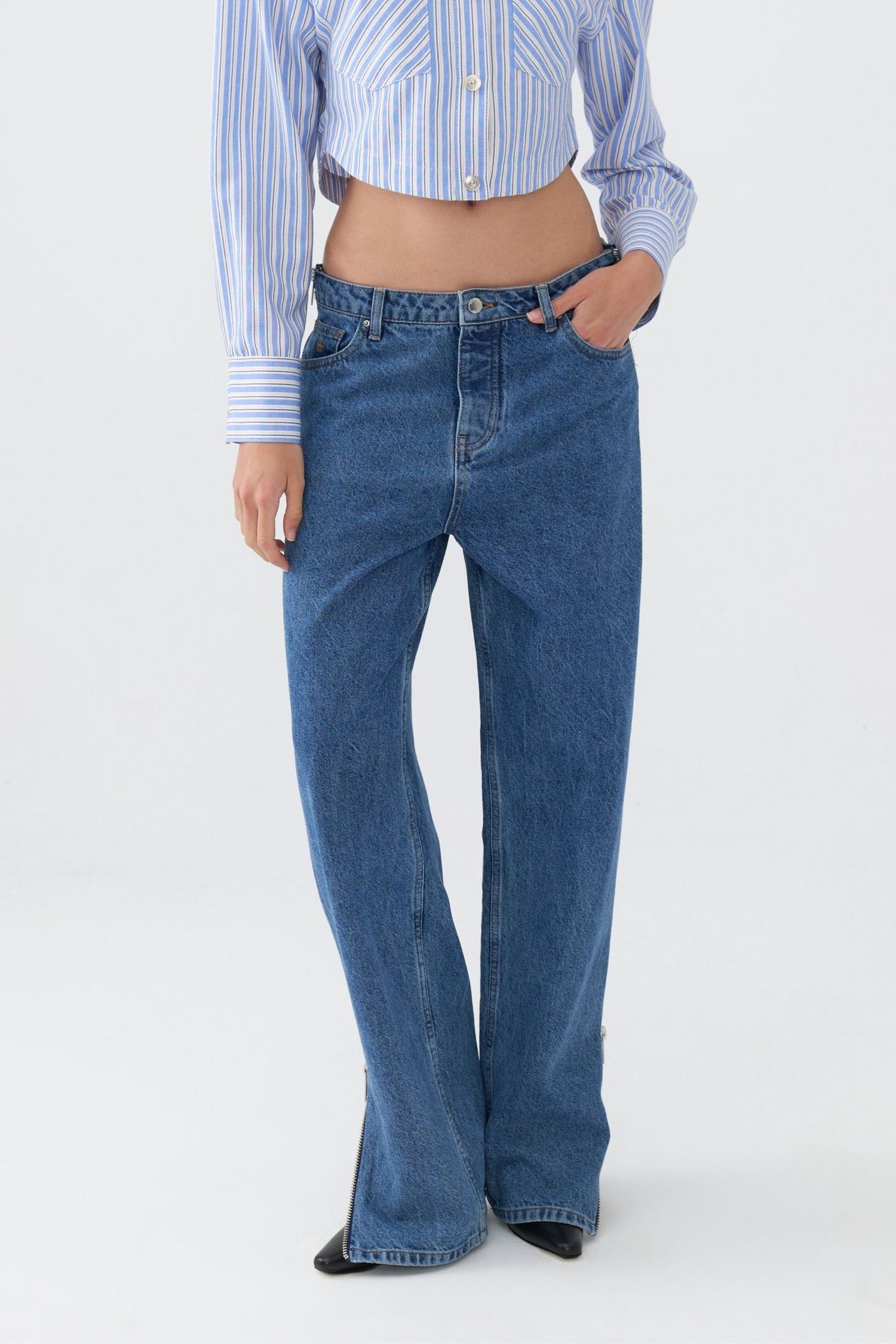 Boyfriend Jeans with Side Combination Zipper