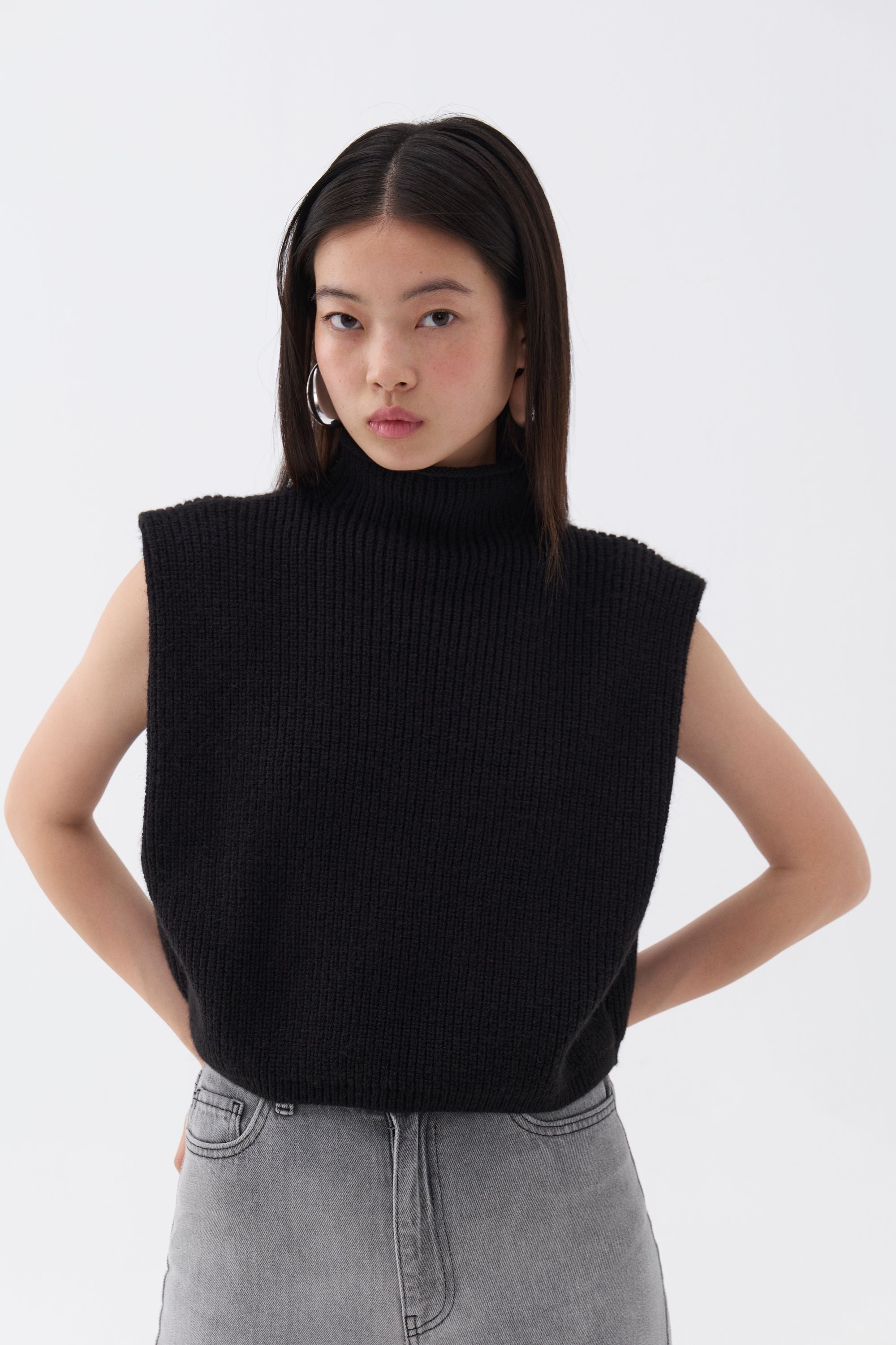 Ribbed Turtleneck Knit Sweater