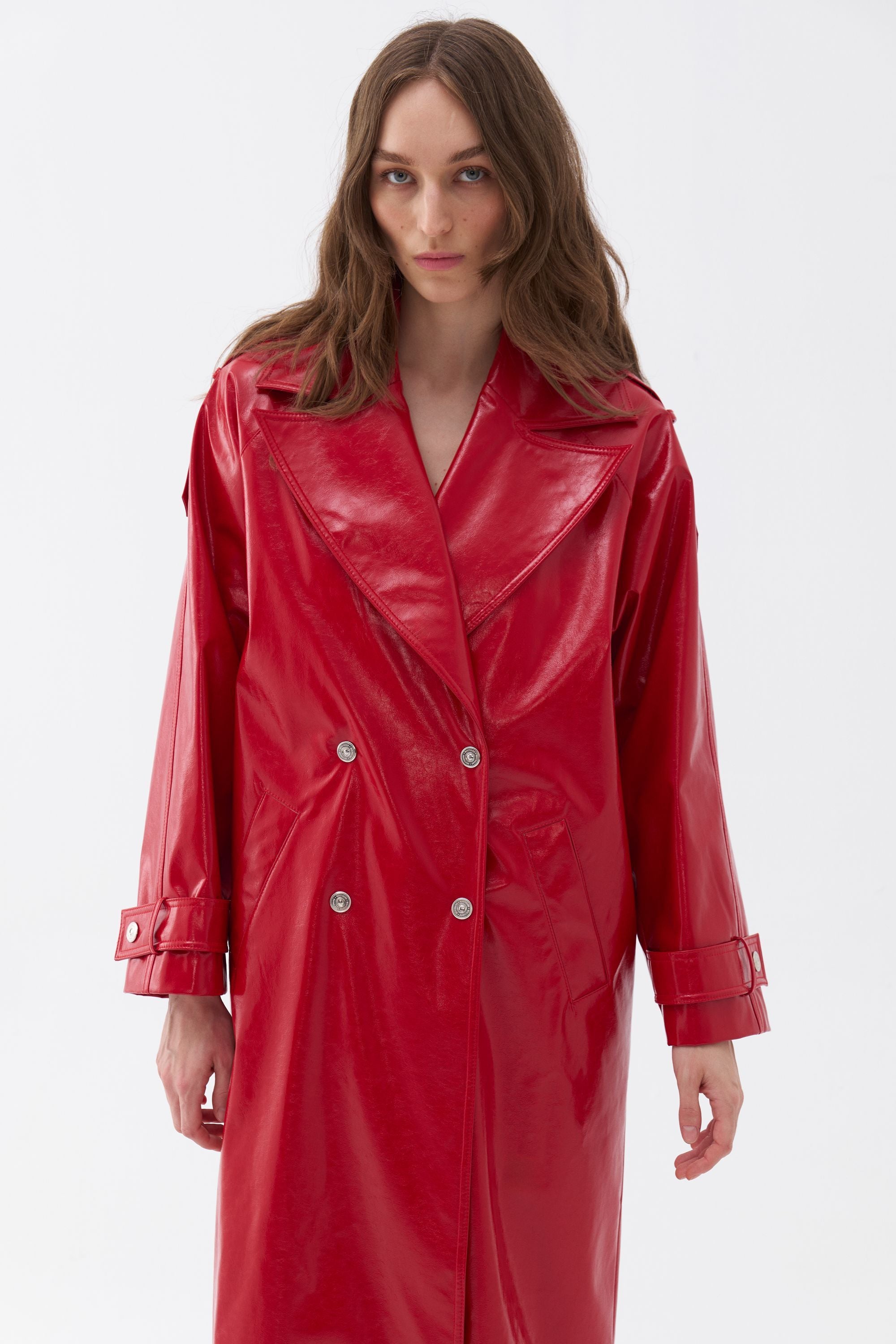 Faux Leather Trench Coat