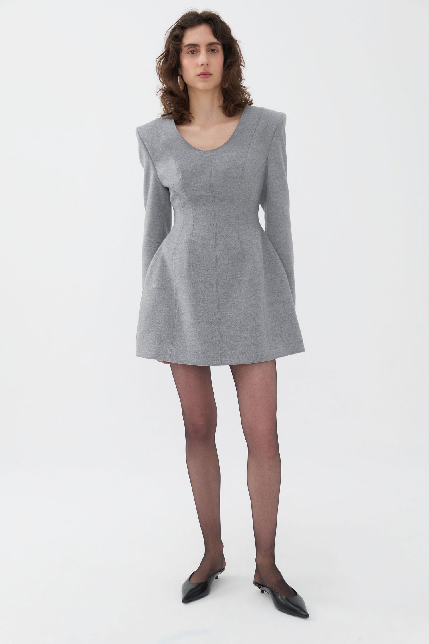 Padded Shoulder Long Sleeve Minidress