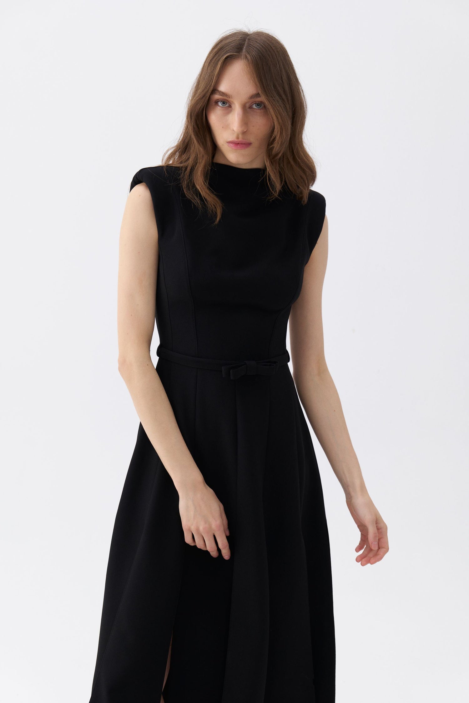 Padded Shoulder Midi Dress