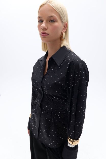 Rhinestone Embroidered Button-Up Shirt