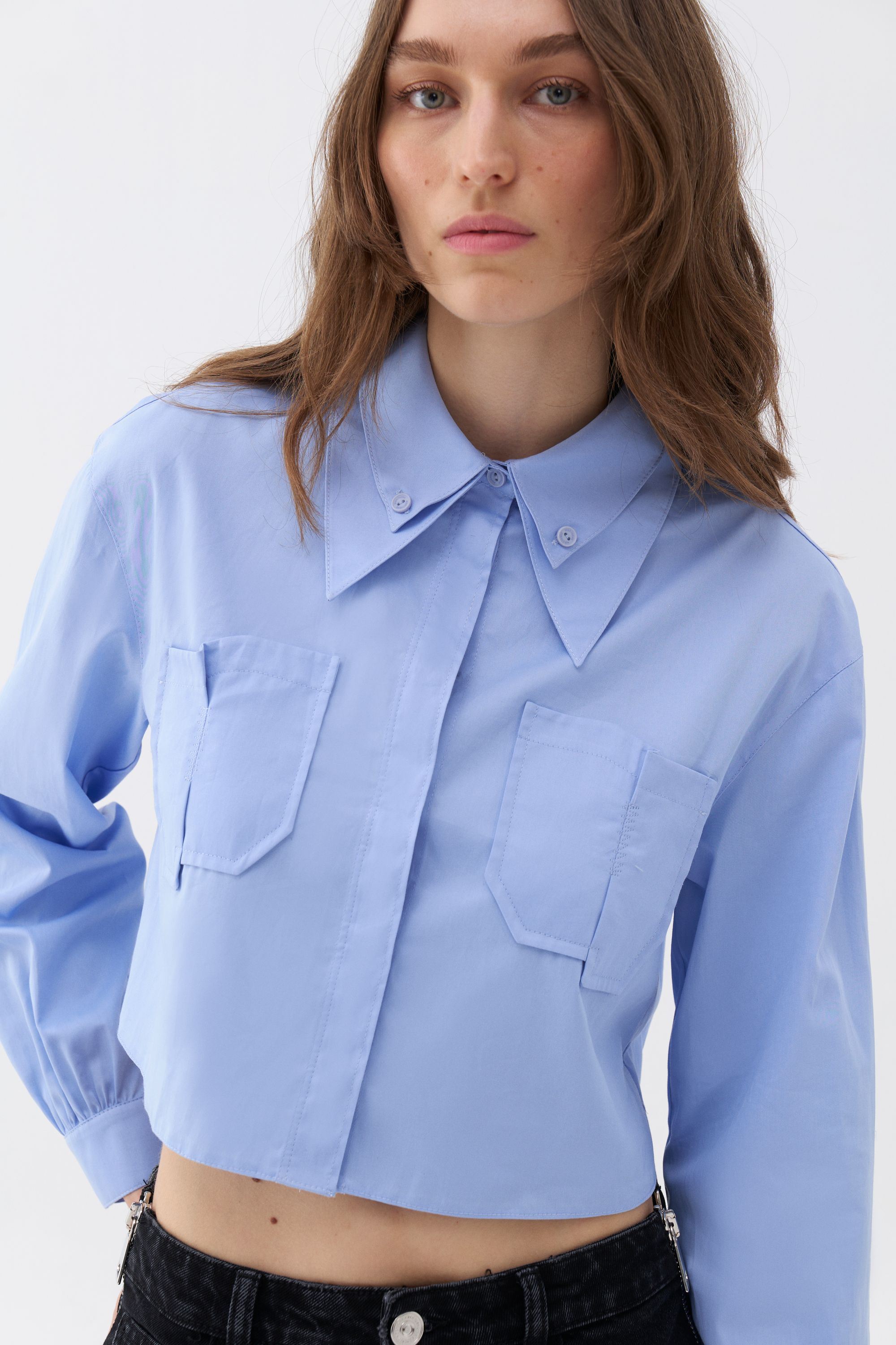 Double Collar Cotton Button-Up Shirt