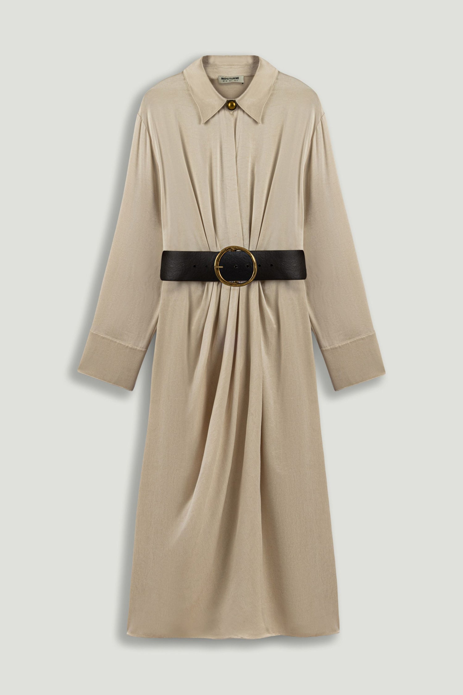 Belted Draped Shirt-Collar Maxi Dress