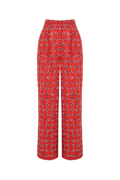 High-Waist Tweed Pants