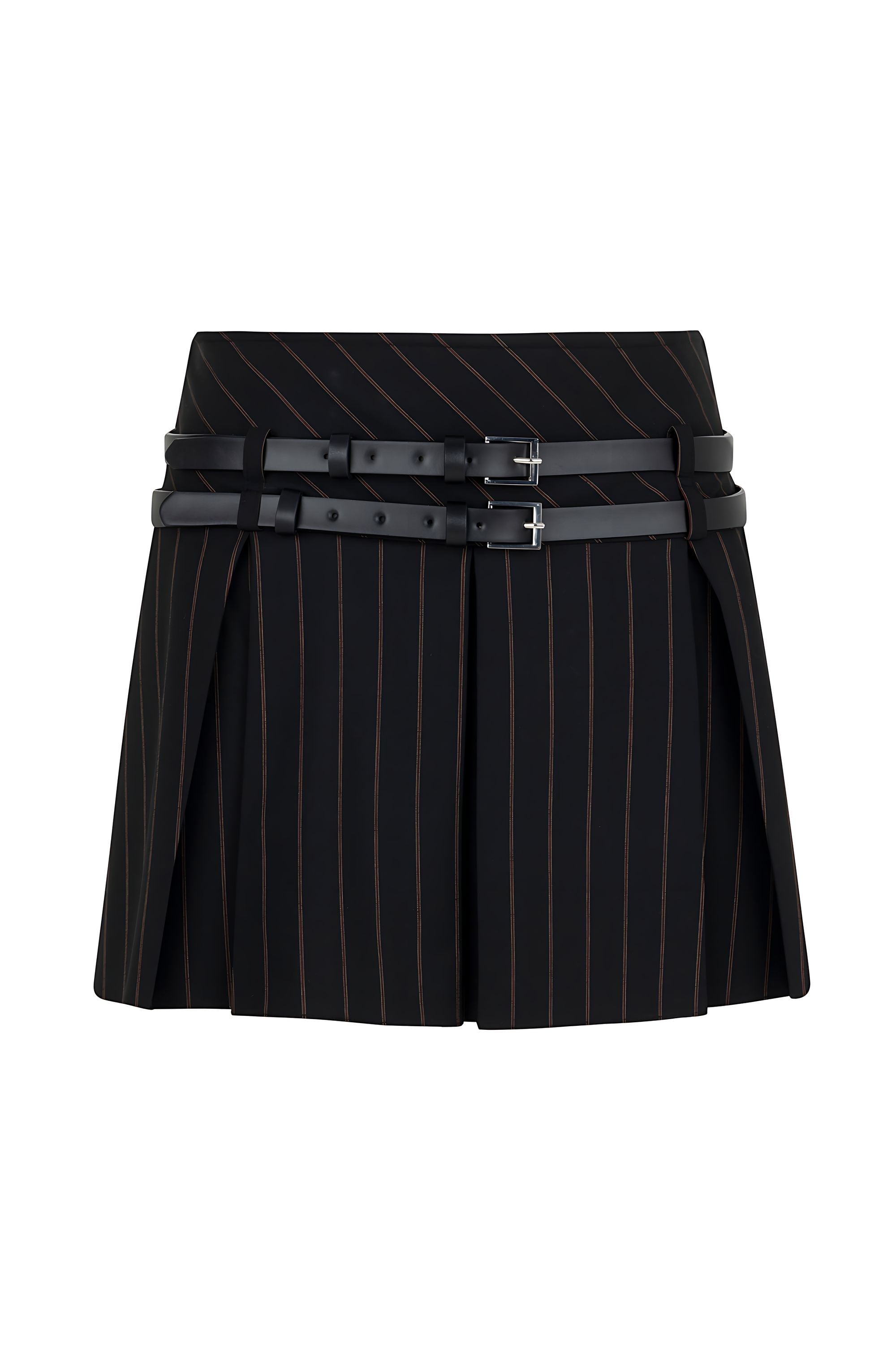 Double Belted Pleated Mini Skirt