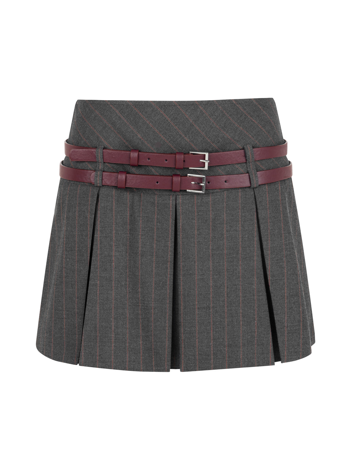 Double Belted Pleated Mini Skirt