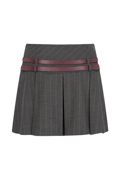 Double Belted Pleated Mini Skirt