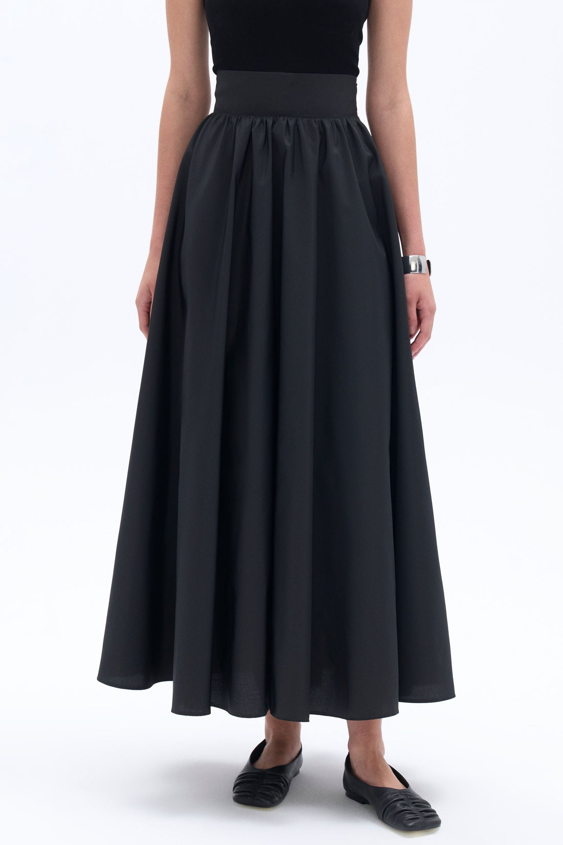 Elastic Waist Midi Skirt