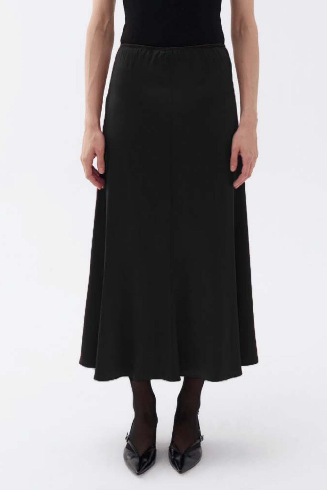 Elastic Waist Midi Skirt