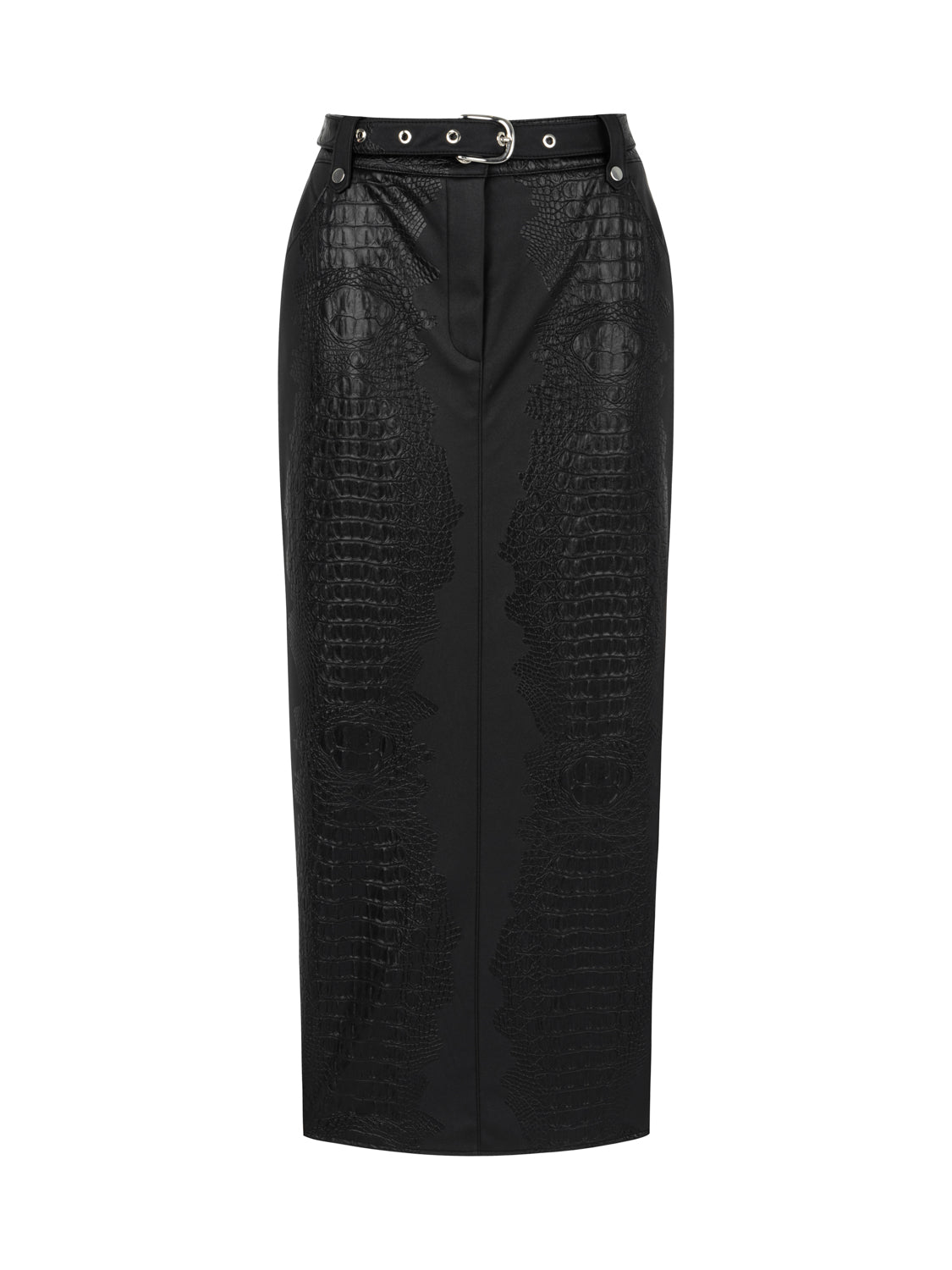 Faux Leather Midi Skirt with Belt