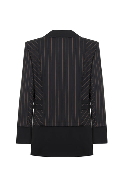 Striped Double Breasted Jacket with Belt Detail