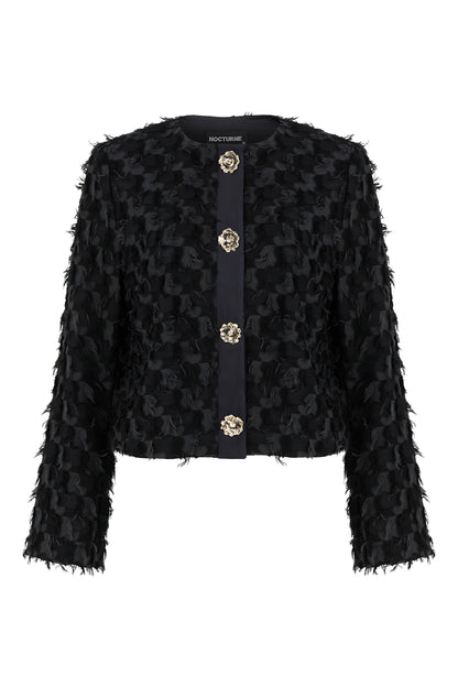 Collarless Tassel Textured Jacket