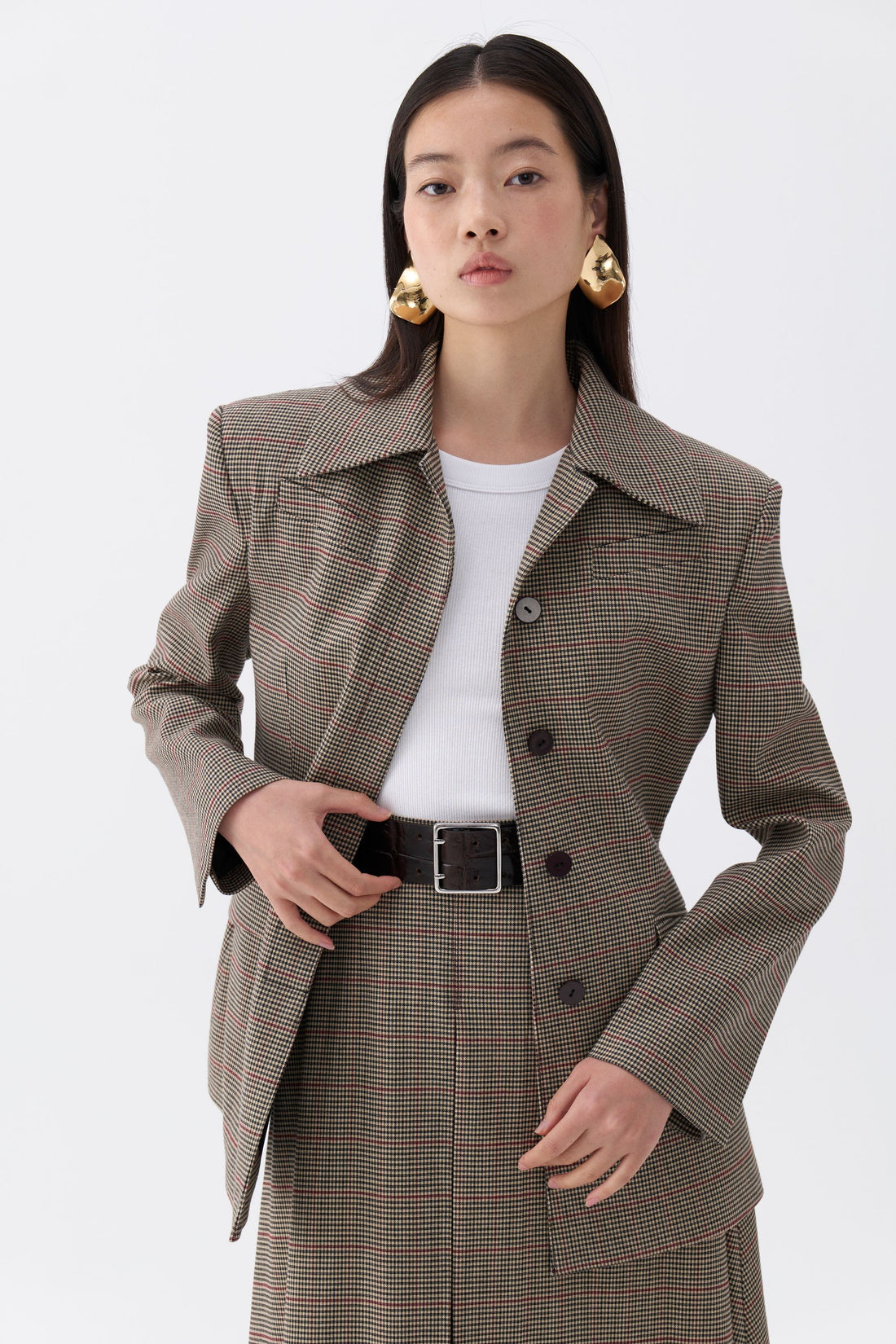 Plaid Padded Shoulder Jacket