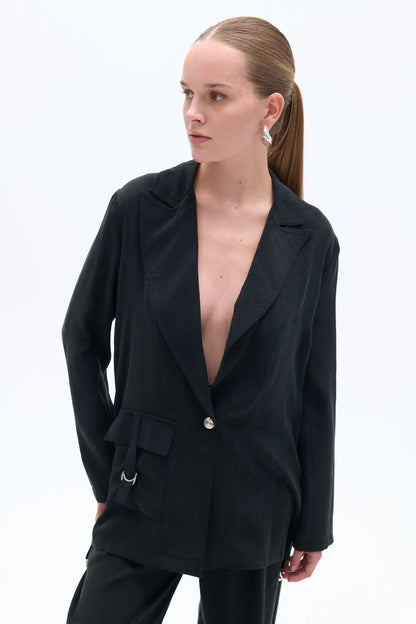 Double-Breasted Jacket with Accessory Belt Detail