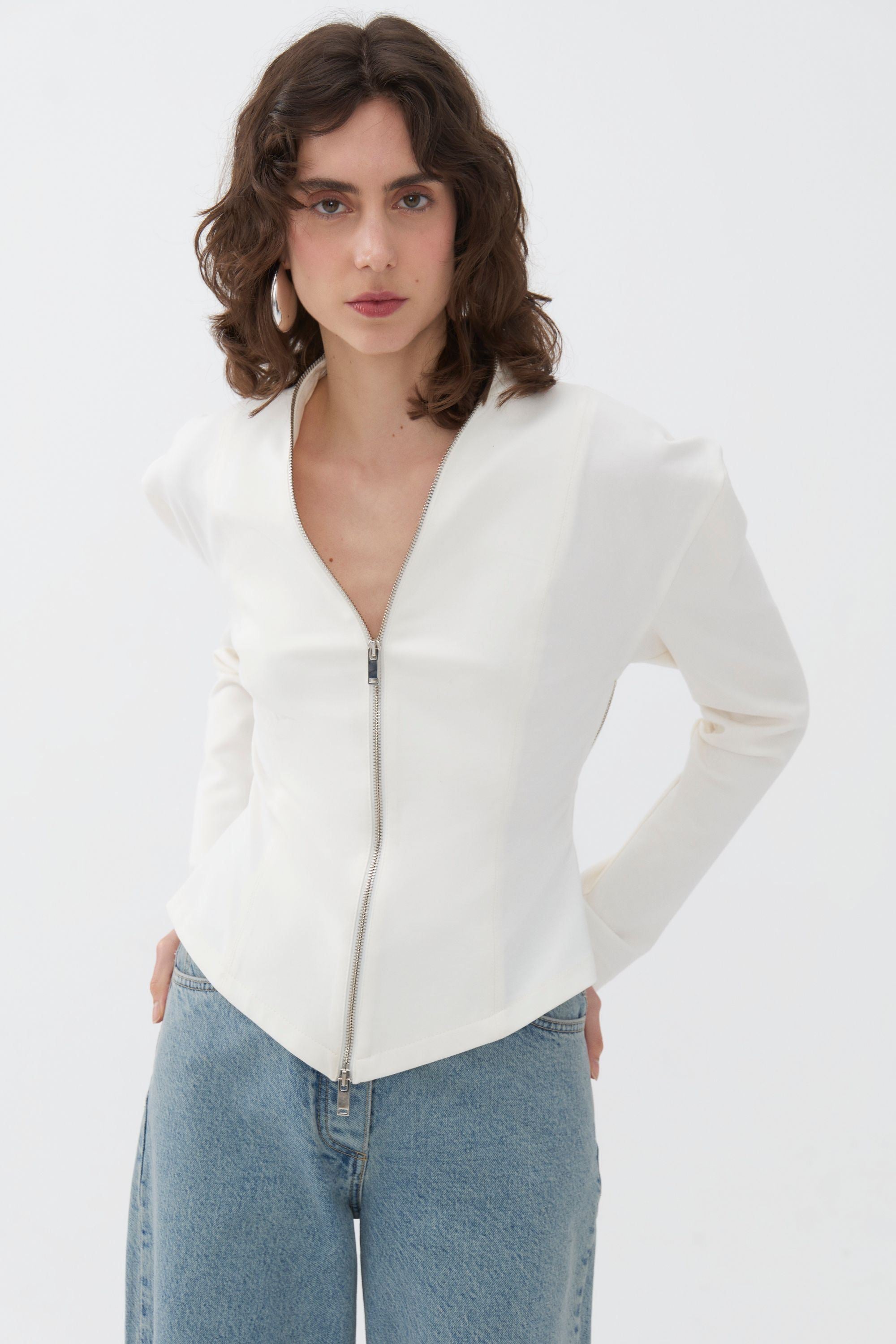 Front Zippered Blouse