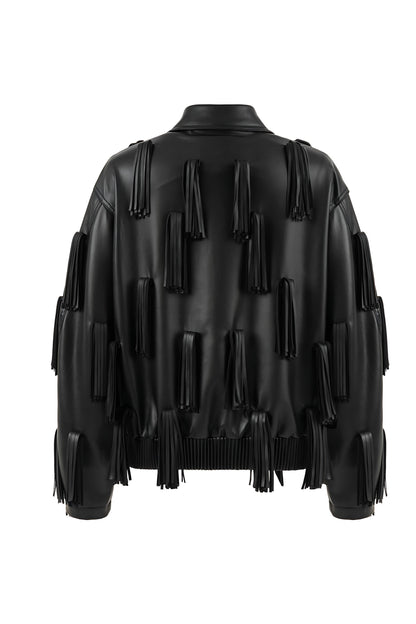 Fringe Detail Faux Leather Jacket