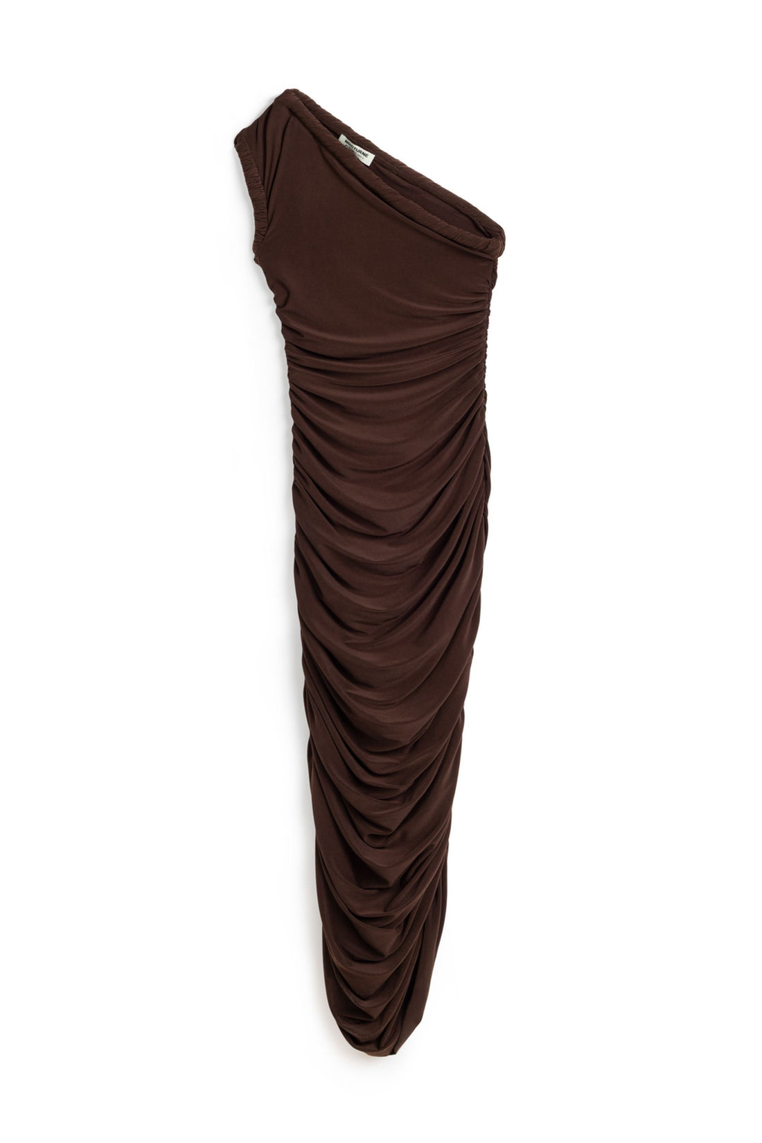 Brown Twist Detail One-Sleeve Maxi Dress