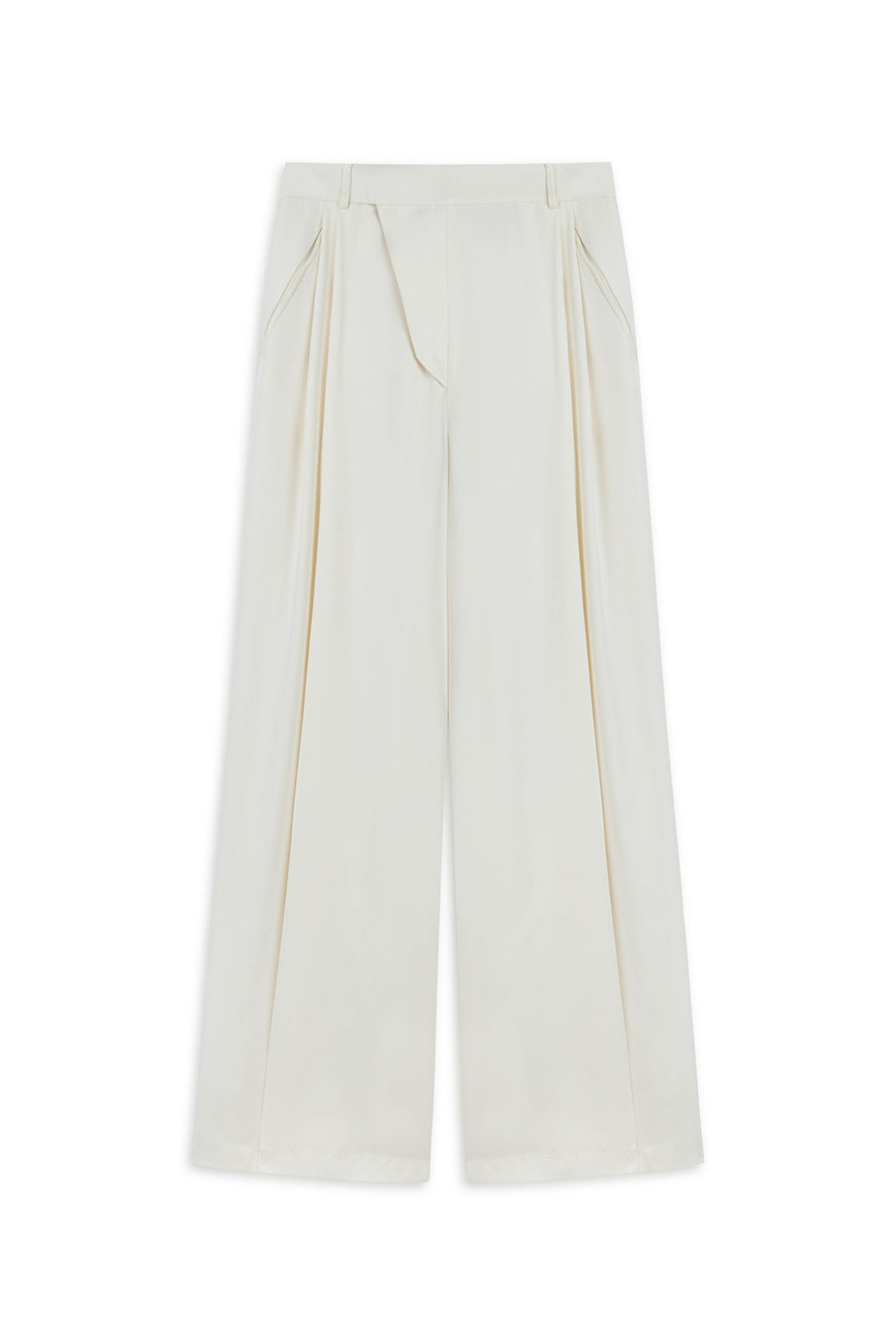 Ecru Low-Rise Asymmetric Placket Detail Pants