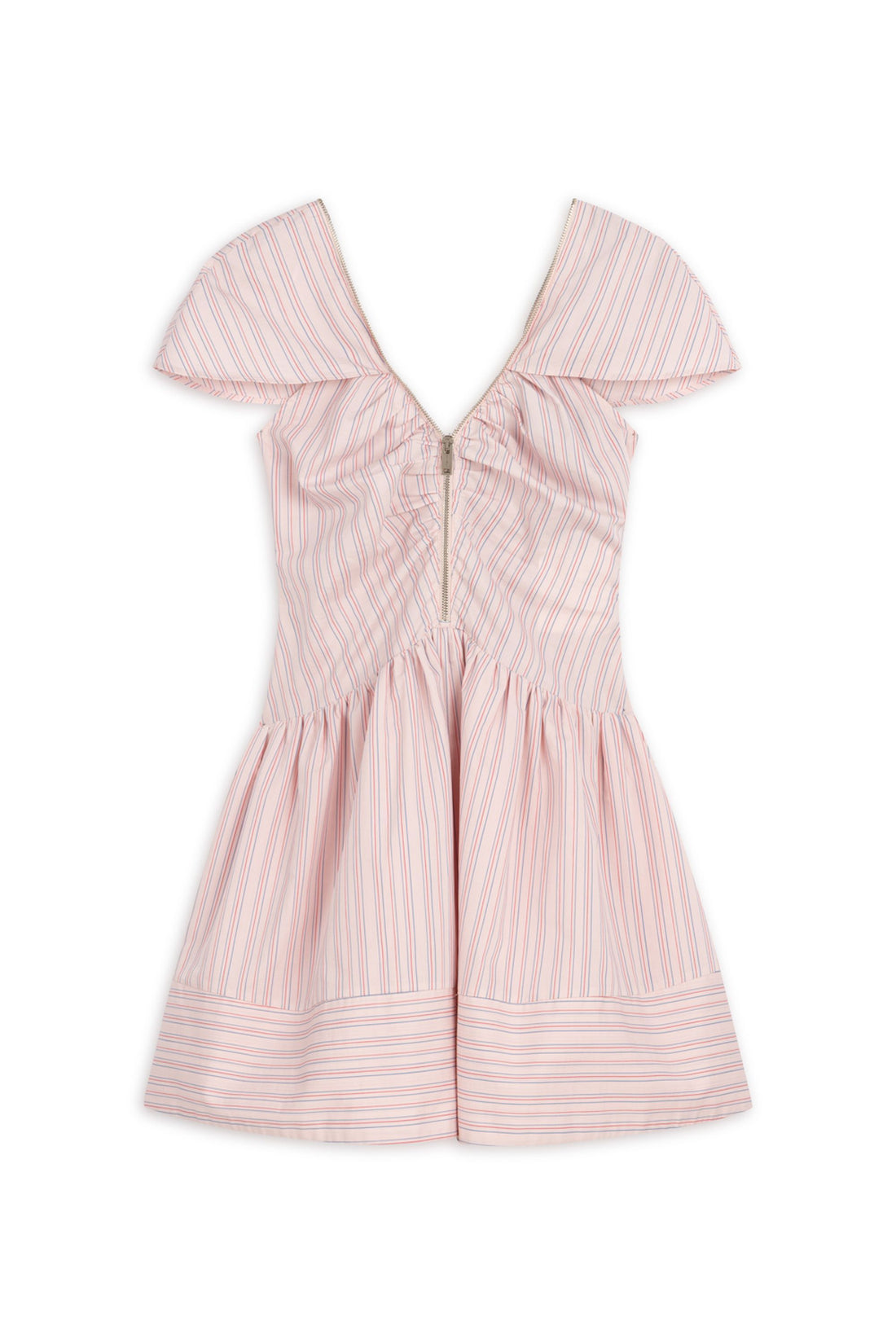 Pink Striped Mini Dress with Zipper Detail