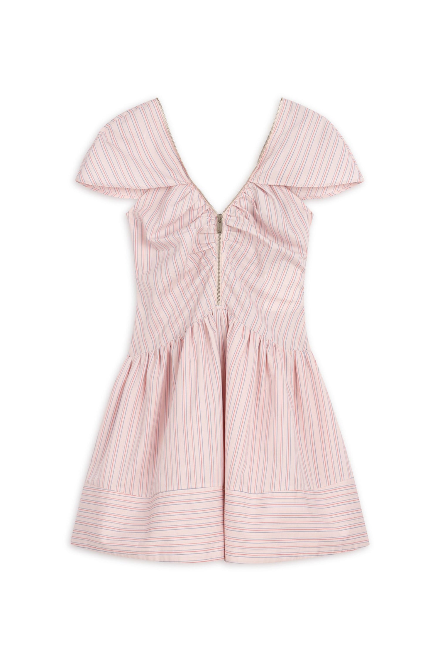 Pink Striped Mini Dress with Zipper Detail