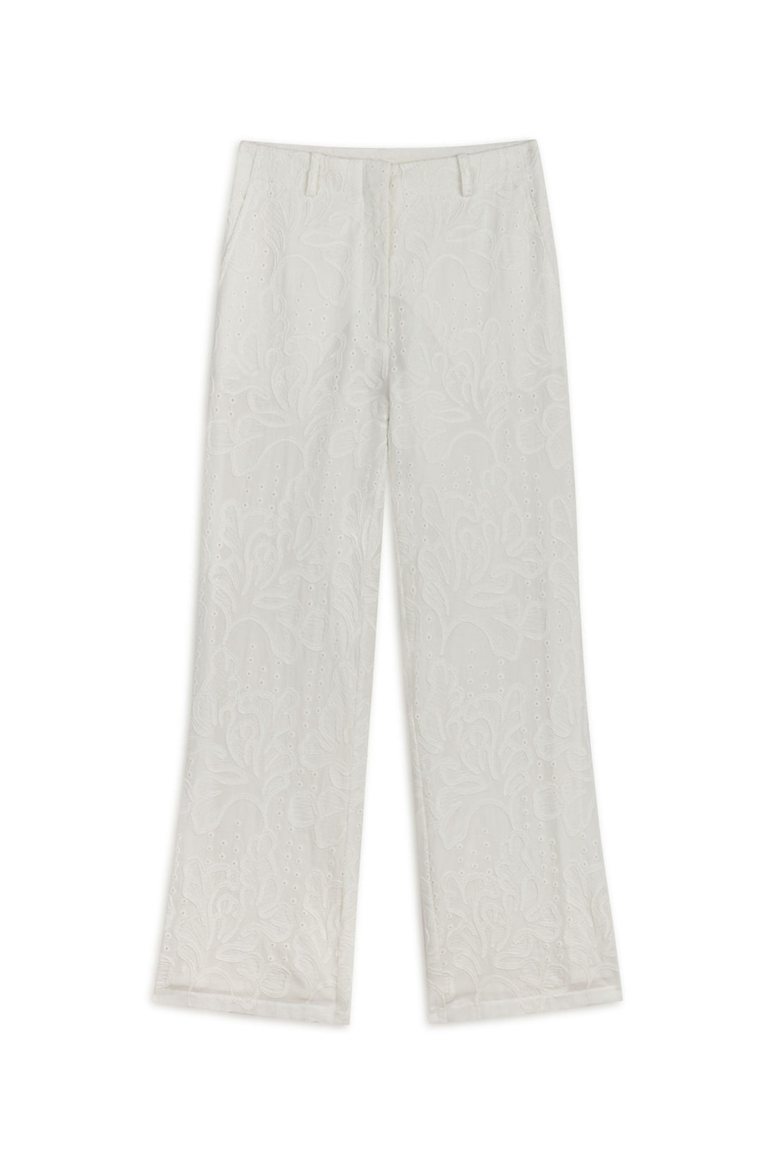Ecru Embroidered Bootcut Pants