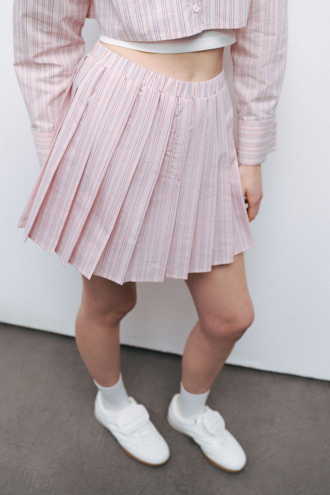 Pink Striped Pleated Mini Skirt