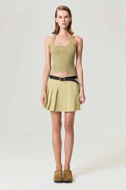 Olive Pleated Mini Skirt