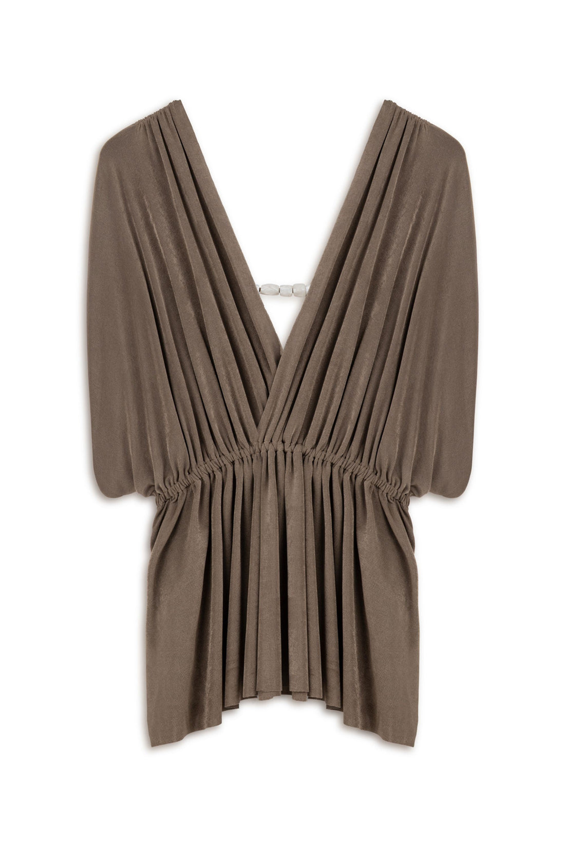 Bronze V-Neck Beaded Accessory Blouse