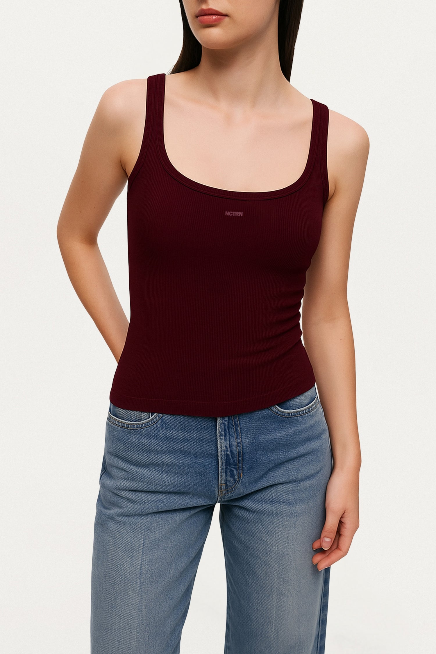 Burgundy Printed Sleeveless Crop Top