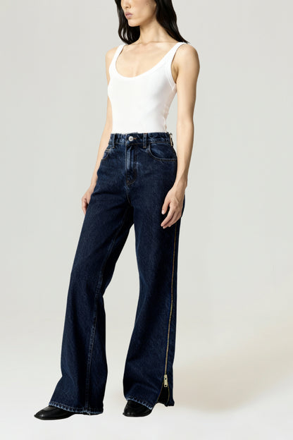 Zip Accent Straight-Leg Denim Pants