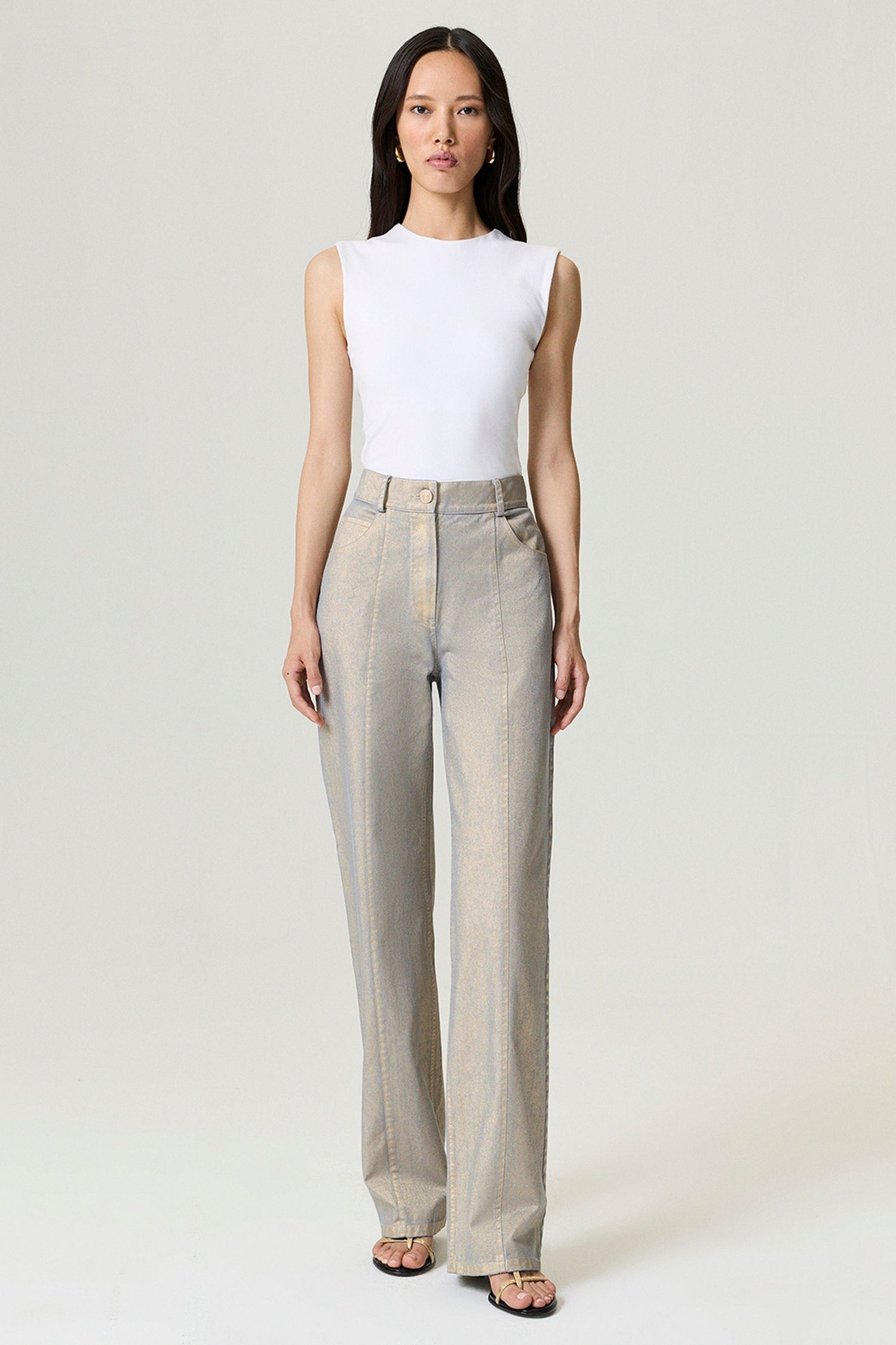 Metallic Straight-Leg Jeans