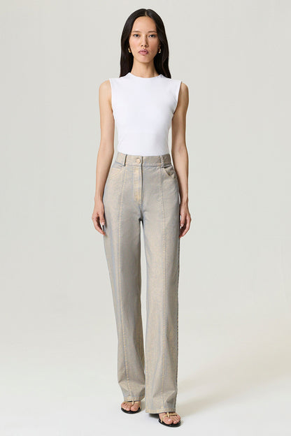 Metallic Straight-Leg Jeans