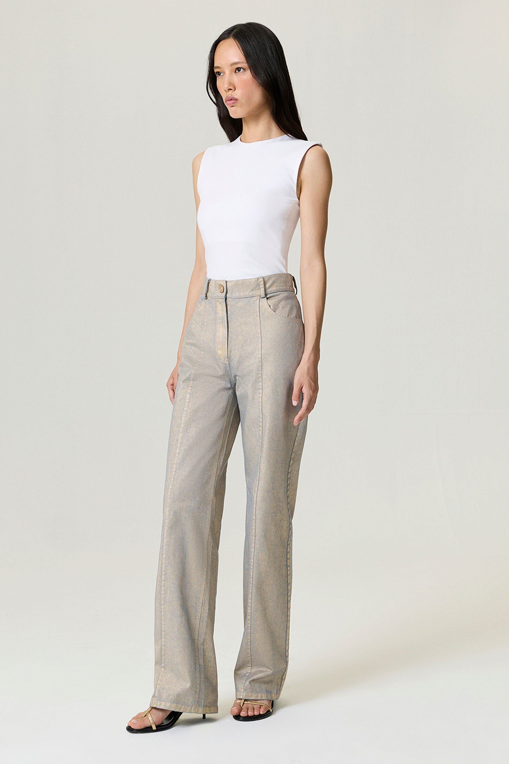 Metallic Straight-Leg Jeans